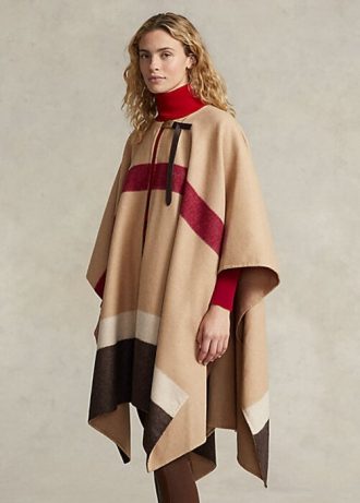 Jachete Poncho cu două fețe cu dungi Ralph Lauren Polo ID maro pentru femei Jachete Poncho cu două fețe cu dungi Ralph Lauren Polo ID maro pentru femei