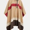 Jachete Poncho cu două fețe cu dungi Ralph Lauren Polo ID maro pentru femei