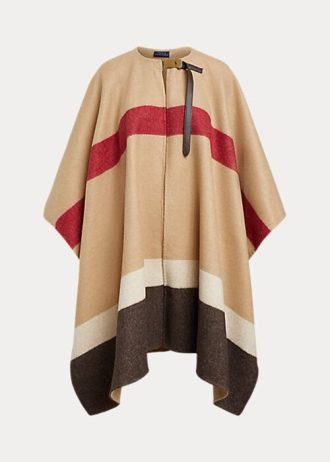 Jachete Poncho cu două fețe cu dungi Ralph Lauren Polo ID maro pentru femei Jachete Poncho cu două fețe cu dungi Ralph Lauren Polo ID maro pentru femei
