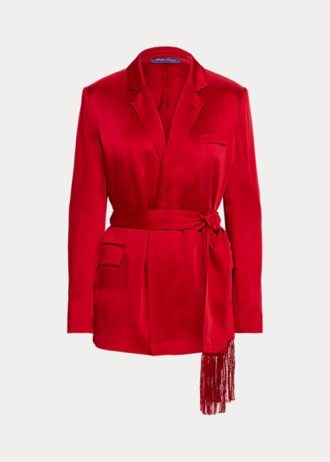 Jachete roșii din satin cu curea Ralph Lauren Quinton pentru femei Jachete roșii din satin cu curea Ralph Lauren Quinton pentru femei