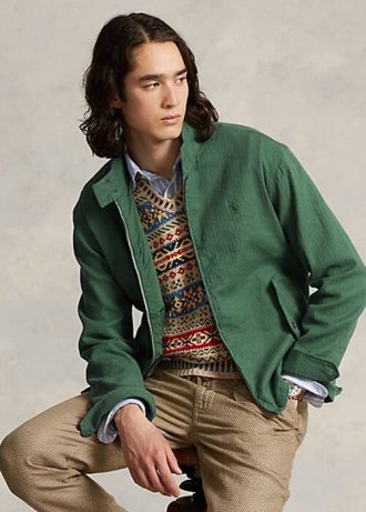 Jachete verzi pentru bărbați Ralph Lauren, în amestec de in, din sarg în oase Jachete verzi pentru bărbați Ralph Lauren, în amestec de in, din sarg în oase
