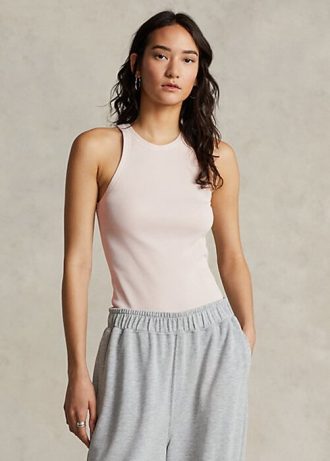 Maiuri de damă roz Ralph Lauren din bumbac cu nervuri Maiuri de damă roz Ralph Lauren din bumbac cu nervuri