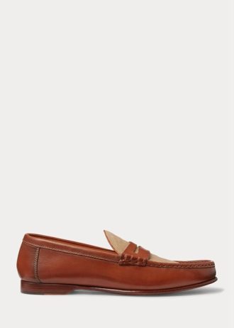 Maro pentru bărbați Ralph Lauren Chalmers din piele de vițel și amp; Mocasini Penny din pânză