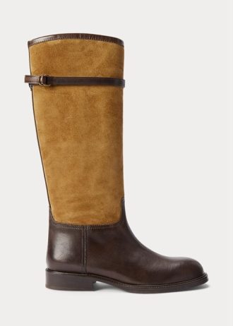 Maro, Ralph Lauren, piele de căprioară în două tonuri și amp; Cizme de călărie din piele Maro, Ralph Lauren, piele de căprioară în două tonuri și amp; Cizme de călărie din piele