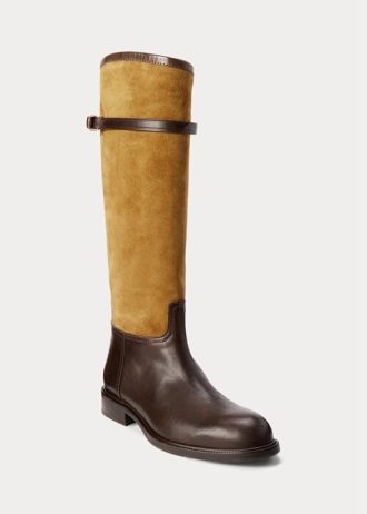 Maro, Ralph Lauren, piele de căprioară în două tonuri și amp; Cizme de călărie din piele Maro, Ralph Lauren, piele de căprioară în două tonuri și amp; Cizme de călărie din piele