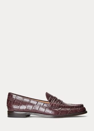 Mocasini de damă din piele în relief Ralph Lauren Wynnie bordeaux