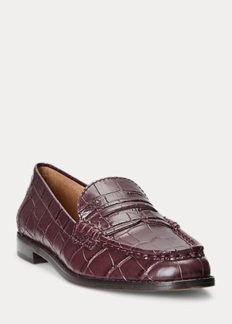 Mocasini de damă din piele în relief Ralph Lauren Wynnie bordeaux