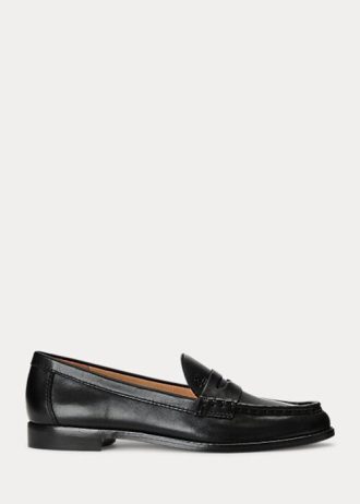 Mocasini de damă negri Ralph Lauren Wynnie din piele lustruită