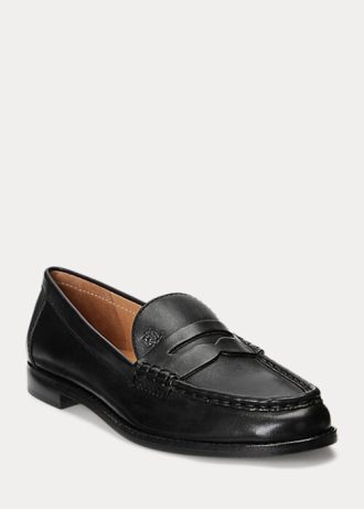 Mocasini de damă negri Ralph Lauren Wynnie din piele lustruită