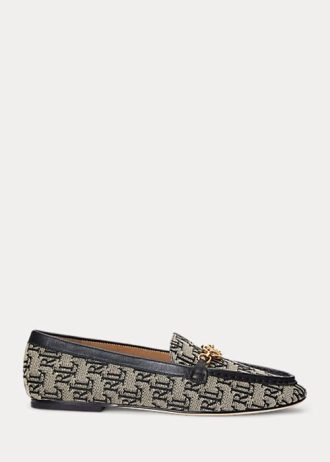 Mocasini gri pentru damă Ralph Lauren Averi II cu monogramă jacquard