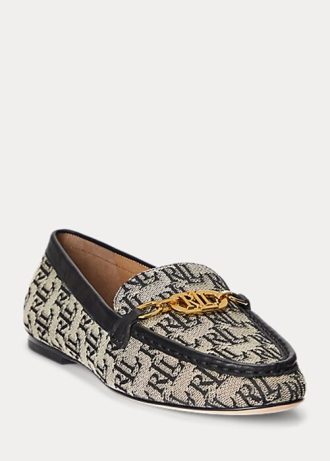 Mocasini gri pentru damă Ralph Lauren Averi II cu monogramă jacquard