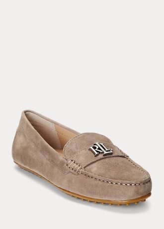Mocasini gri pentru femei Ralph Lauren Barnsbury din piele intoarsa