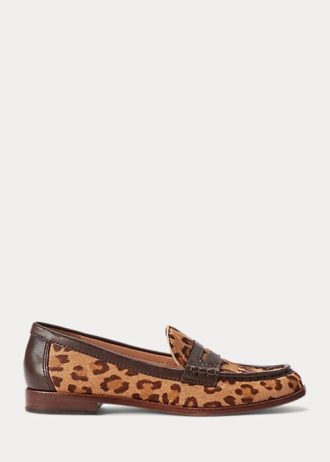 Mocasini maro pentru femei Ralph Lauren Wynnie cu imprimeu leopard