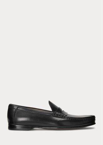 Mocasini negri Ralph Lauren Chalmers din piele de vițel lustruită pentru bărbați