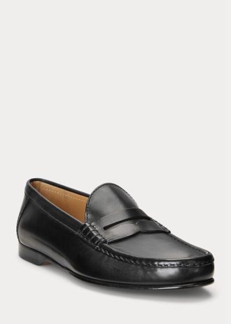 Mocasini negri Ralph Lauren Chalmers din piele de vițel lustruită pentru bărbați