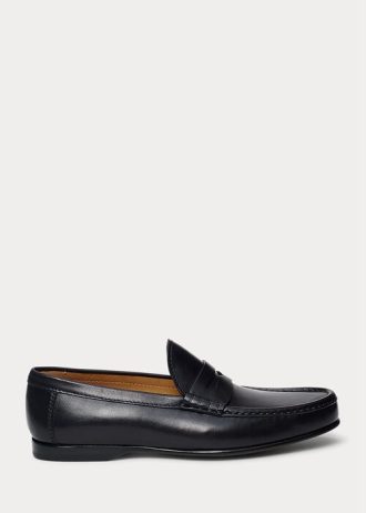 Mocasini Penny din piele de vițel Chalmers pentru bărbați negri Ralph Lauren