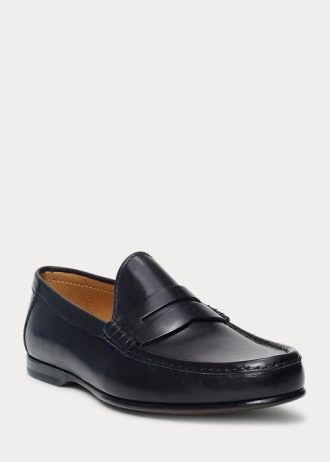 Mocasini Penny din piele de vițel Chalmers pentru bărbați negri Ralph Lauren