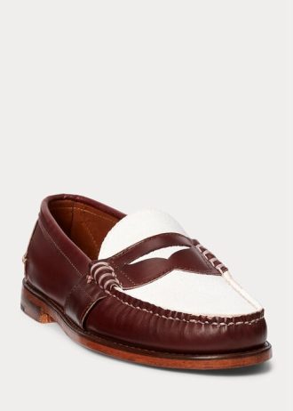 Mocasini Penny pentru bărbați, burgundy crem, Ralph Lauren, colecția Morehouse
