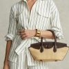 Natural pentru femei Ralph Lauren piele și amp; Genți ghiozdan medii de paie Bellport