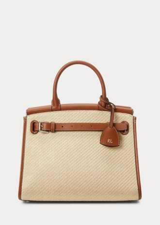 Natural pentru femei Ralph Lauren Rafia & Geantă de mână medie RL50 din piele de vițel Natural pentru femei Ralph Lauren Rafia & Geantă de mână medie RL50 din piele de vițel