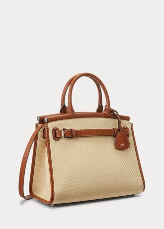 Natural pentru femei Ralph Lauren Rafia & Geantă de mână medie RL50 din piele de vițel Natural pentru femei Ralph Lauren Rafia & Geantă de mână medie RL50 din piele de vițel