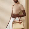 Natural pentru femei Ralph Lauren Rafia & Geantă de mână medie RL50 din piele de vițel
