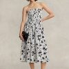 Negru / crem Rochie fără bretele din in floral Ralph Lauren pentru femei