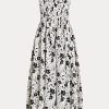 Negru / crem Rochie fără bretele din in floral Ralph Lauren pentru femei