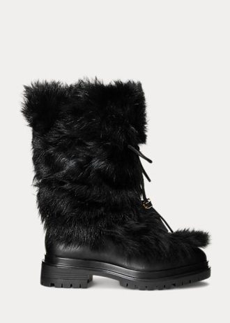 Negru pentru femei Ralph Lauren Celia Shearling & Cizme din piele lustruită Negru pentru femei Ralph Lauren Celia Shearling & Cizme din piele lustruită