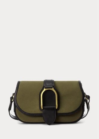 Olive pentru femei Ralph Lauren Canvas & Genți de umăr Welington din piele de vițel