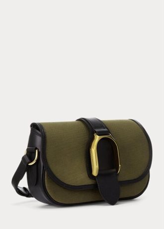 Olive pentru femei Ralph Lauren Canvas & Genți de umăr Welington din piele de vițel