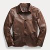 Paltoane din piele maro Ralph Lauren pentru bărbați
