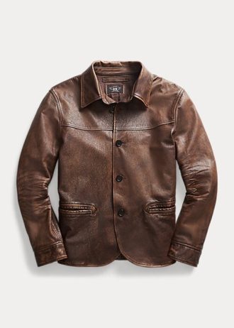 Paltoane din piele maro Ralph Lauren pentru bărbați Paltoane din piele maro Ralph Lauren pentru bărbați