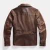 Paltoane din piele maro Ralph Lauren pentru bărbați