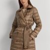 Paltoane din puf matlasate metalice Ralph Lauren de damă maro