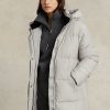 Paltoane gri Ralph Lauren, rezistente la apă, cu glugă din puf