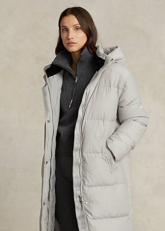 Paltoane gri Ralph Lauren, rezistente la apă, cu glugă din puf Paltoane gri Ralph Lauren, rezistente la apă, cu glugă din puf