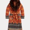 Paltoane jacquard cu guler din shearling Ralph Lauren de damă portocaliu