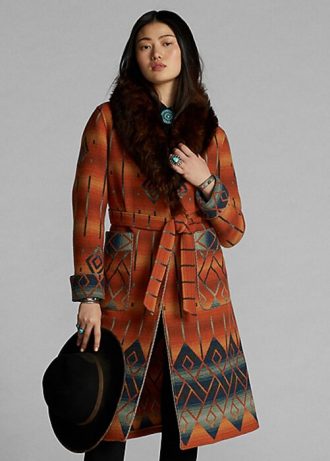 Paltoane jacquard cu guler din shearling Ralph Lauren de damă portocaliu Paltoane jacquard cu guler din shearling Ralph Lauren de damă portocaliu
