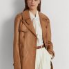 Paltoane maro din piele nappa Ralph Lauren de damă