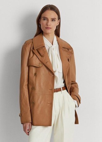 Paltoane maro din piele nappa Ralph Lauren de damă Paltoane maro din piele nappa Ralph Lauren de damă