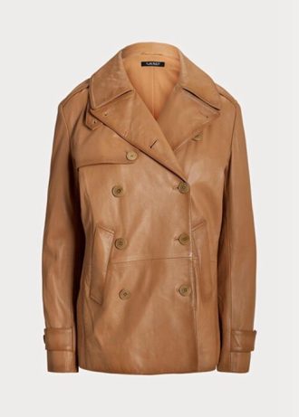 Paltoane maro din piele nappa Ralph Lauren de damă Paltoane maro din piele nappa Ralph Lauren de damă