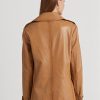 Paltoane maro din piele nappa Ralph Lauren de damă