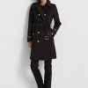 Paltoane negre de damă Ralph Lauren, cu două piept, din amestec de bumbac
