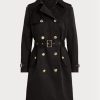 Paltoane negre de damă Ralph Lauren, cu două piept, din amestec de bumbac