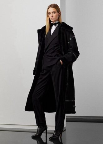 Paltoane negre din shearling de damă Ralph Lauren Lanthe Merino