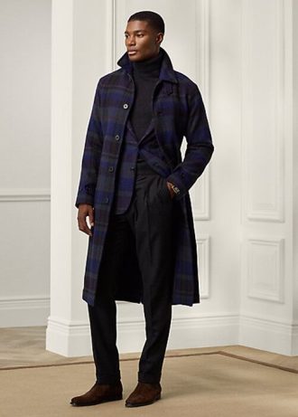 Paltoane negru / Nacy pentru bărbați Ralph Lauren în carouri din twill de lână Balmacaan Paltoane negru / Nacy pentru bărbați Ralph Lauren în carouri din twill de lână Balmacaan