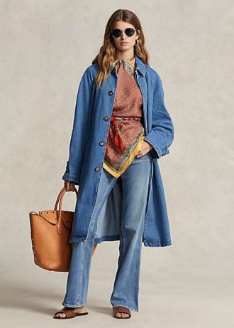Paltoane pentru mașină de damă albastre Ralph Lauren din bumbac și mătase