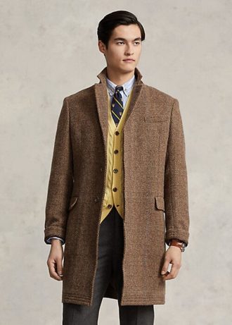 Palton maro pentru bărbați Ralph Lauren, din lână ușoară, cu șuruburi Palton maro pentru bărbați Ralph Lauren, din lână ușoară, cu șuruburi