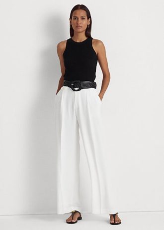 Pantaloni albi din georgette plisate Ralph Lauren de damă